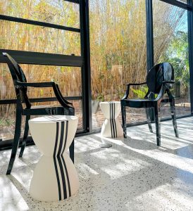 modern event furniture rental setup in florida with lounge seating and tables