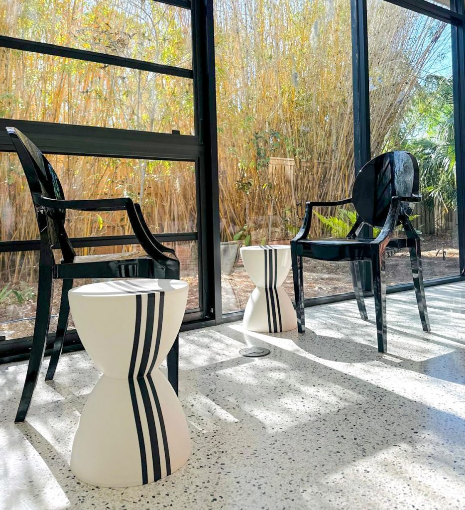 modern event furniture rental setup in florida with lounge seating and tables